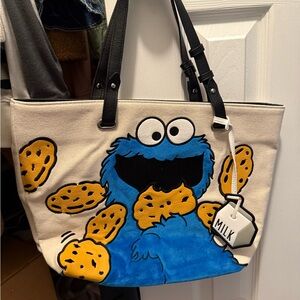 Loungefly Cookie Monster Tote Bag - Blue, Black, and Cream